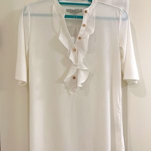 Viaressa Ruffled Front Career Party Gold Buttons Blouse--Size Small